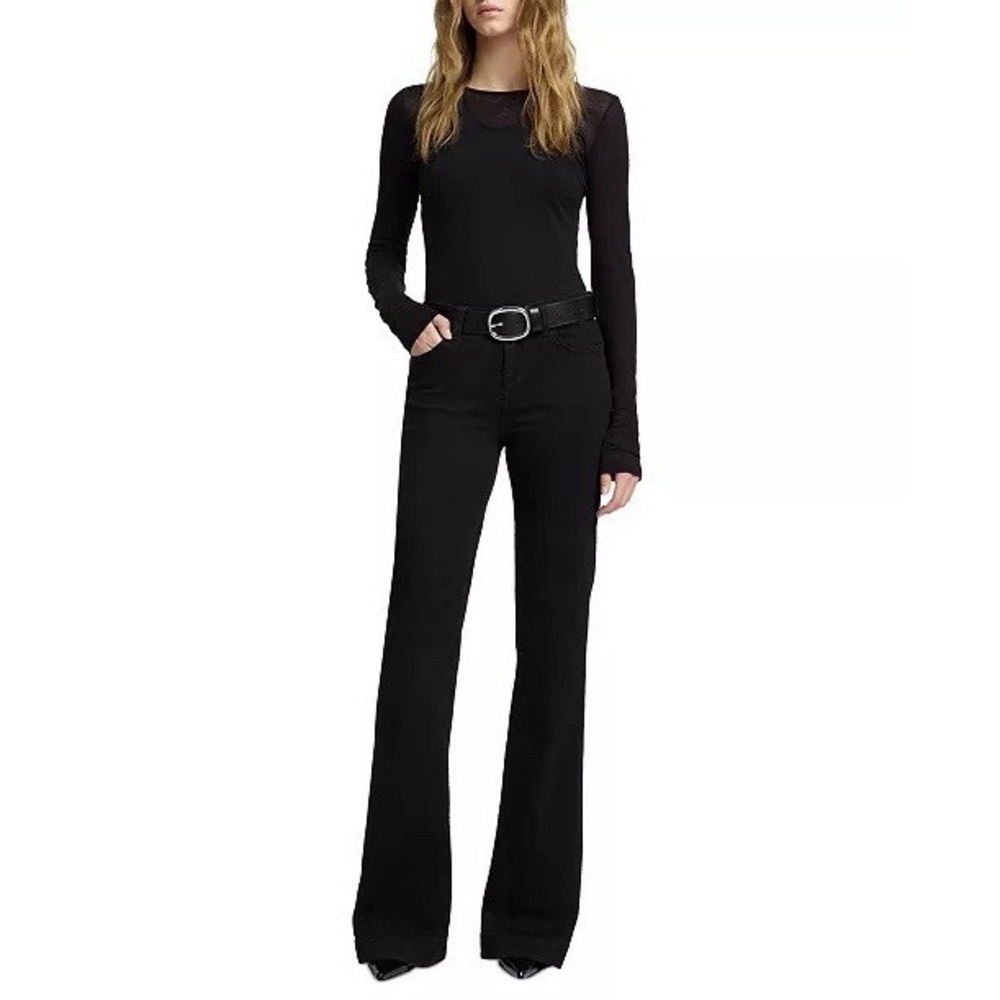 7 For All Mankind DOJO Jeans Sz 25 Flare Stretch Night Black 5 Pocket Chic $168